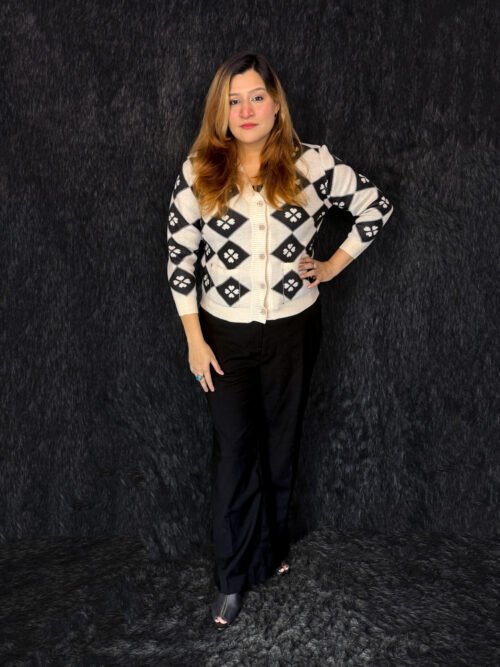 Premium off-white winter cardigan for women made with imported wool fabric by PineappleBD