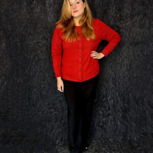 Premium red woolen winter cardigan with button front for women by PineappleBD