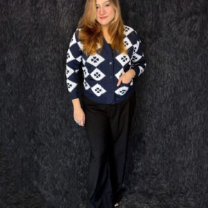 Premium navy blue winter cardigan for women made with imported wool fabric by PineappleBD