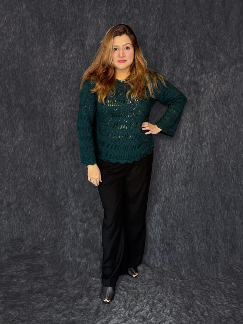 Premium dark green woolen sweater for women with textured knit by PineappleBD