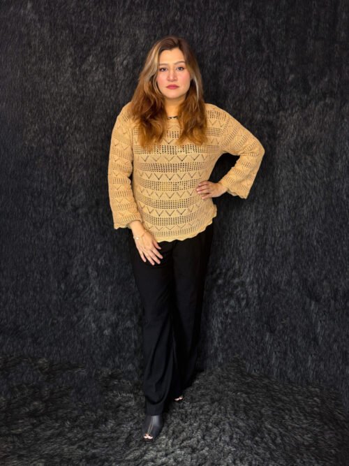 Premium beige woolen sweater for women with textured knit by PineappleBD