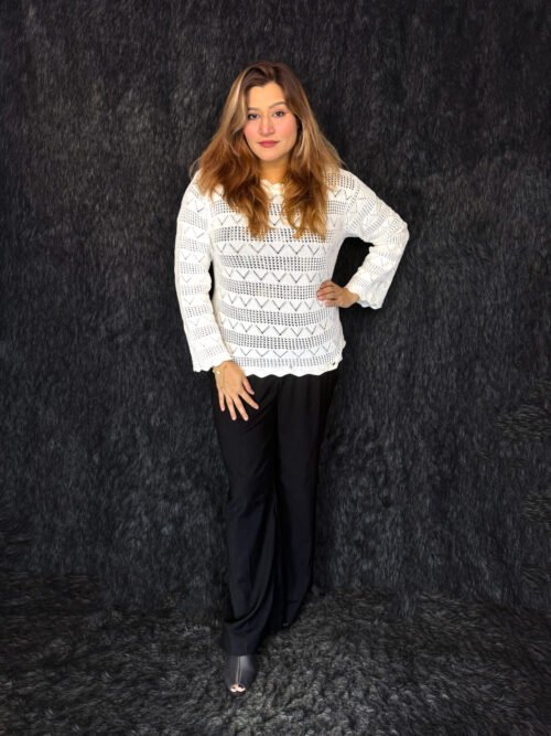 Premium off-white woolen sweater for women with textured knit by PineappleBD