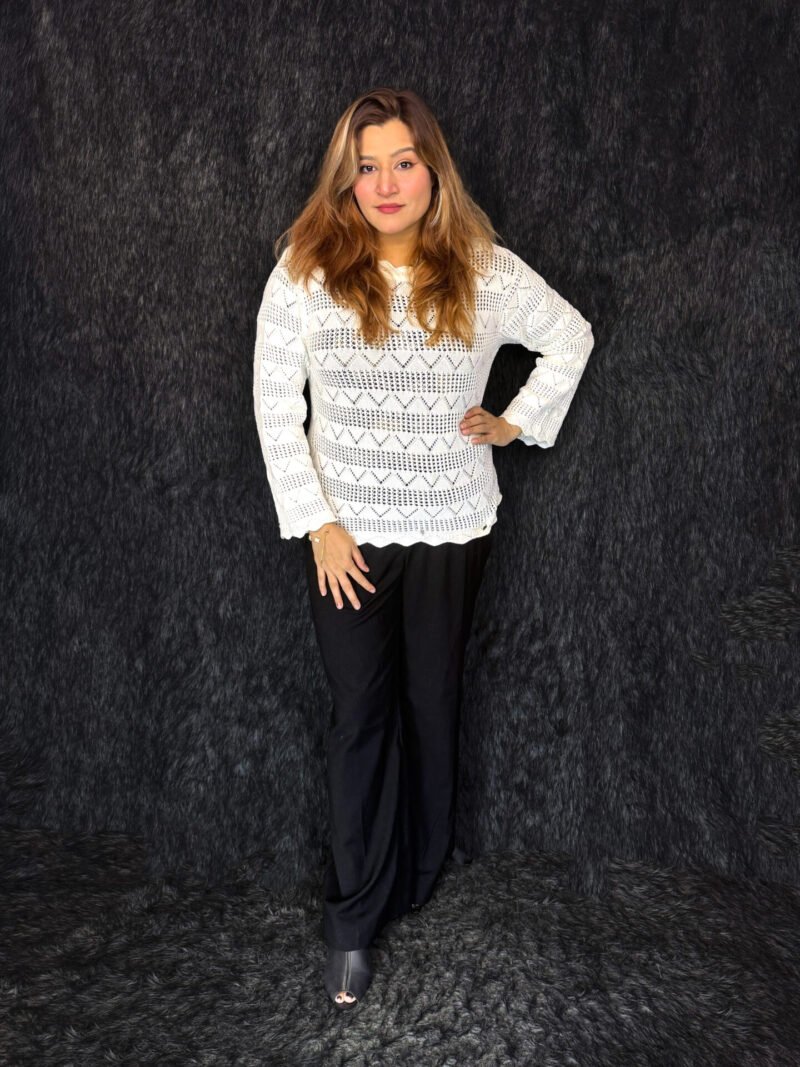 Premium off-white woolen sweater for women with textured knit by PineappleBD