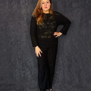 Premium black woolen sweater for women with textured knit by PineappleBD