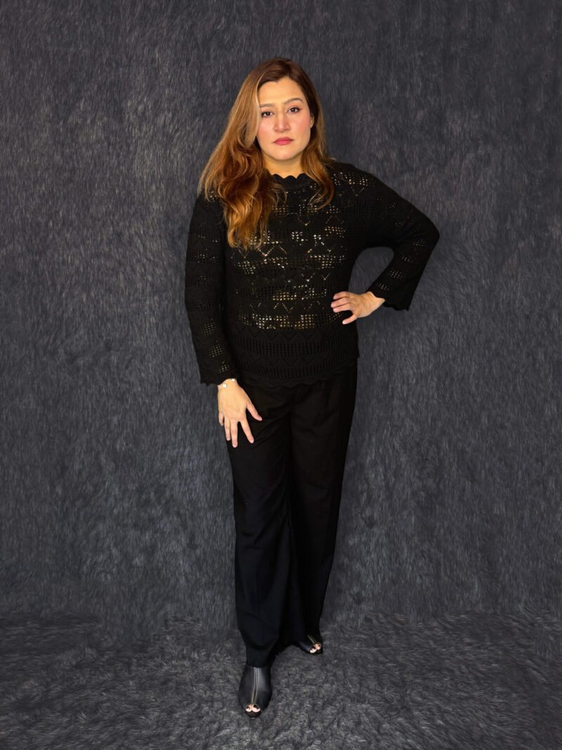 Premium black woolen sweater for women with textured knit by PineappleBD