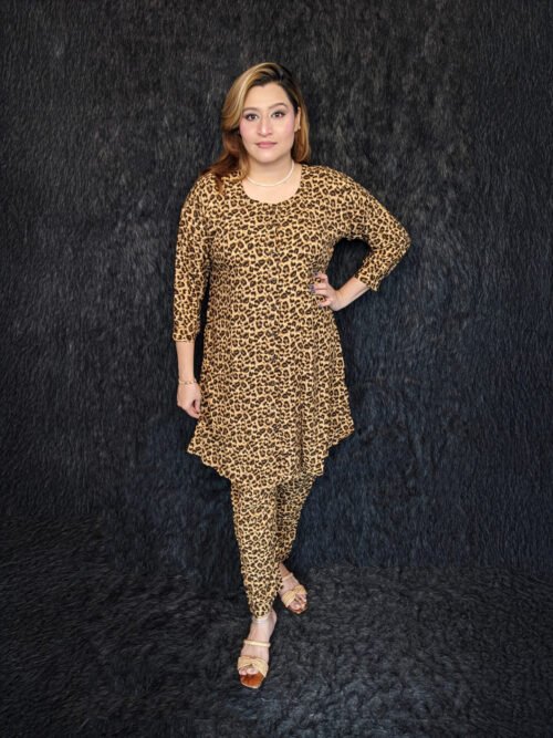 Women’s leopard print co-ord set with long tunic top and matching pants